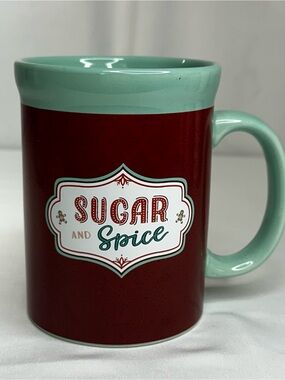 Sugar and Spice Ceramic Coffee Mug in Mint and Red